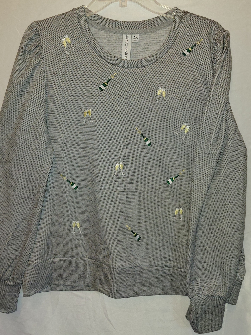 Gray Embroidered Champagne Crewneck Sweater #2589